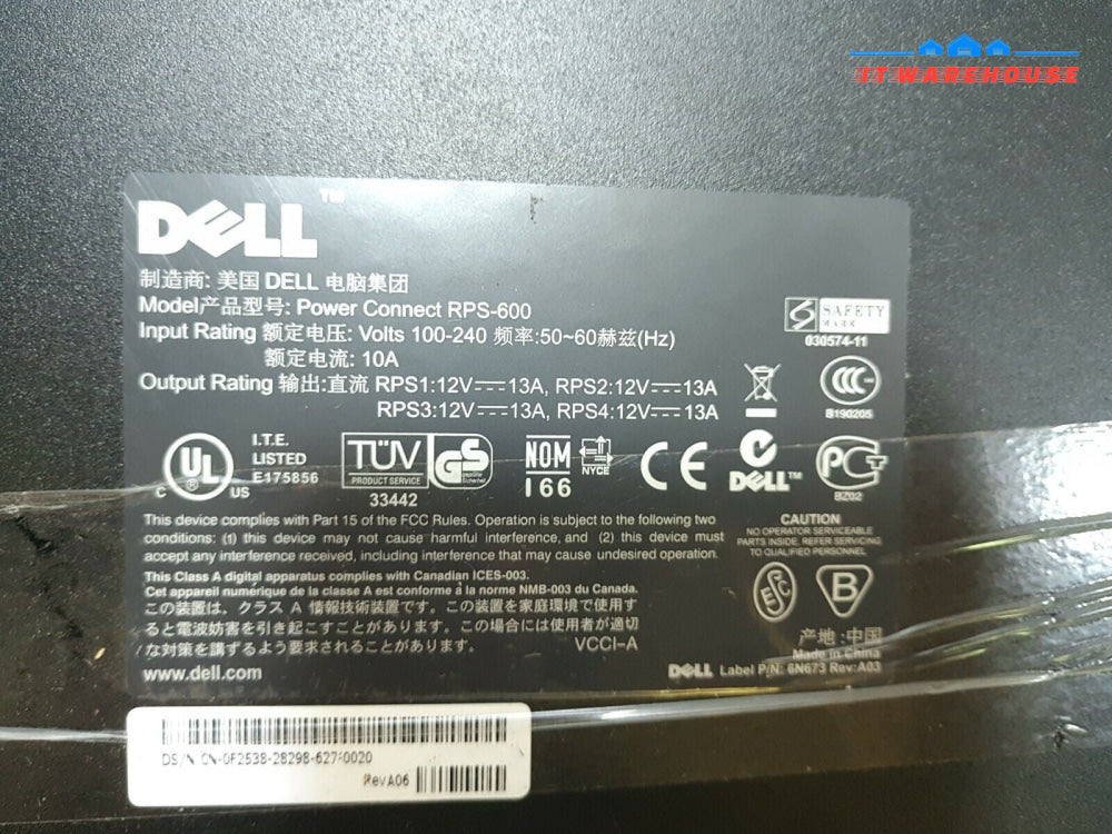 NEW Dell Power Connect RPS-600 Redundant Power Supply Unit 0F2538 w/ mount ears