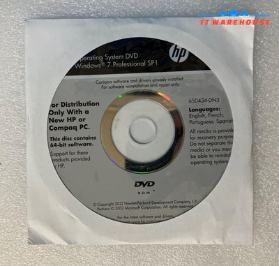 New HP Windows 7 Professional 64-bit Reinstallation DVD 4 Languages (No Key)