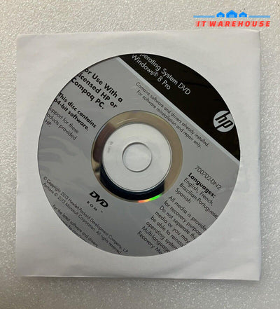 ~ New HP Windows 8 Pro 64-bit Reinstallation DVD 4 Languages (No Key)