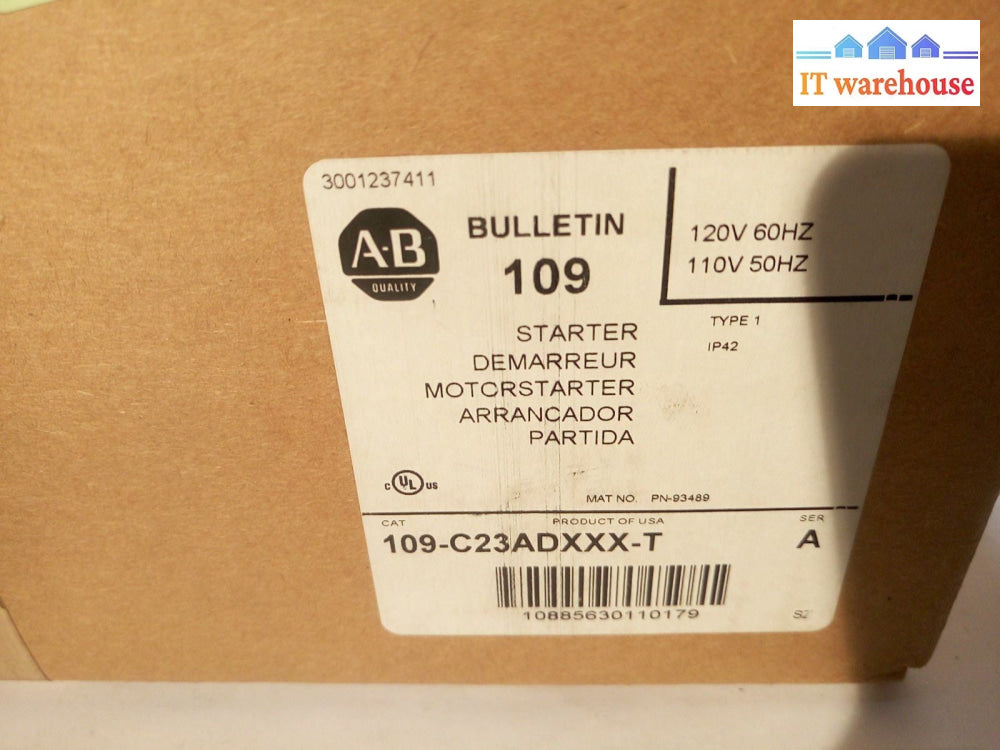 - NEW IN BOX Allen Bradley ENCLOSED STARTER Type 1 IP42 Series A 109-C23ADXXX-T