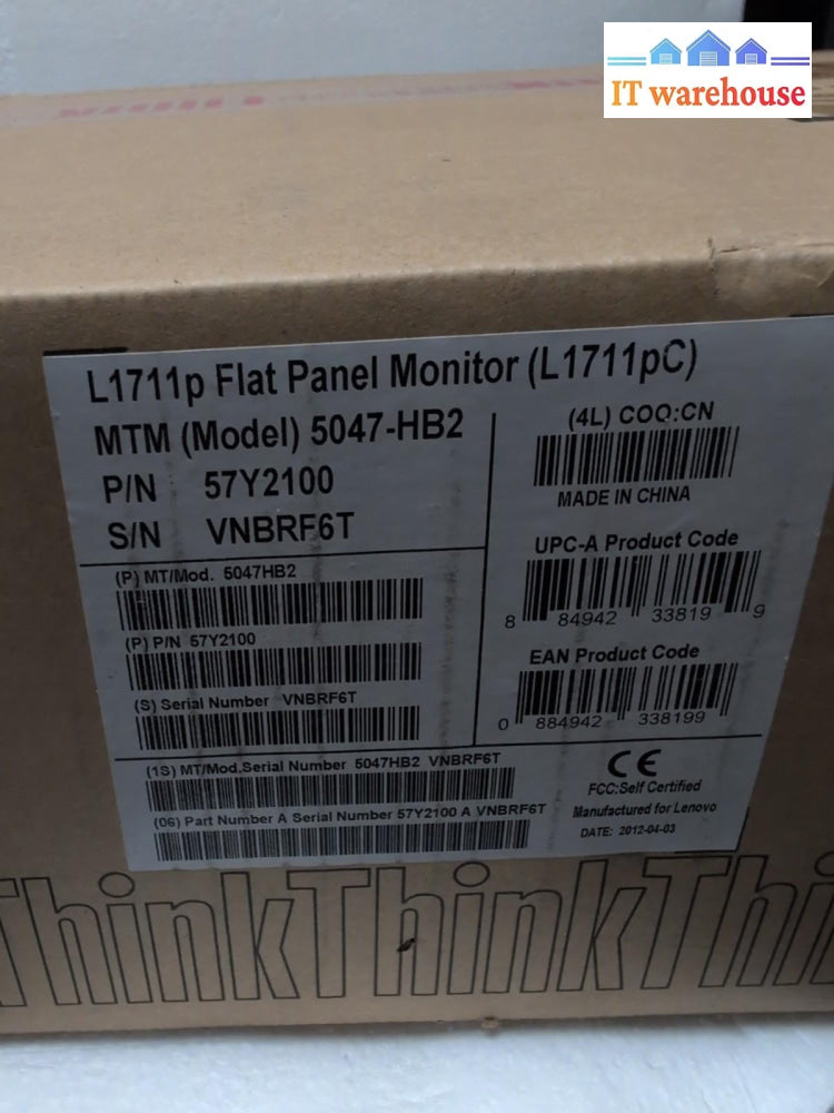 New In Box Lenovo ThinkVision L1711p 17" 1280x1024 75Hz Flat LCD Monitor -