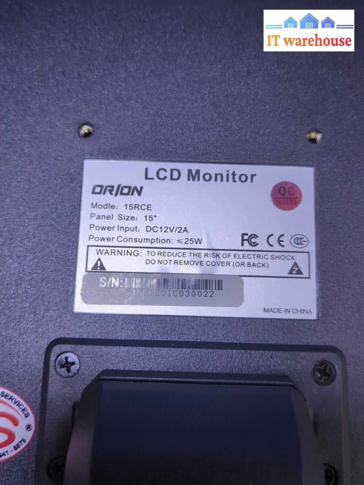 New In Box Orion 15Rce 4:3 Lcd 15’ Color Monitor (Bnc/Hdmi/Vga) -