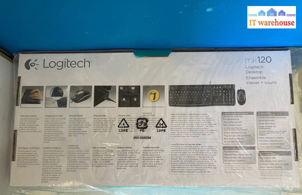 ~ New Logitech MK120 (920-002565) Wired Keyboard and Mouse Combo