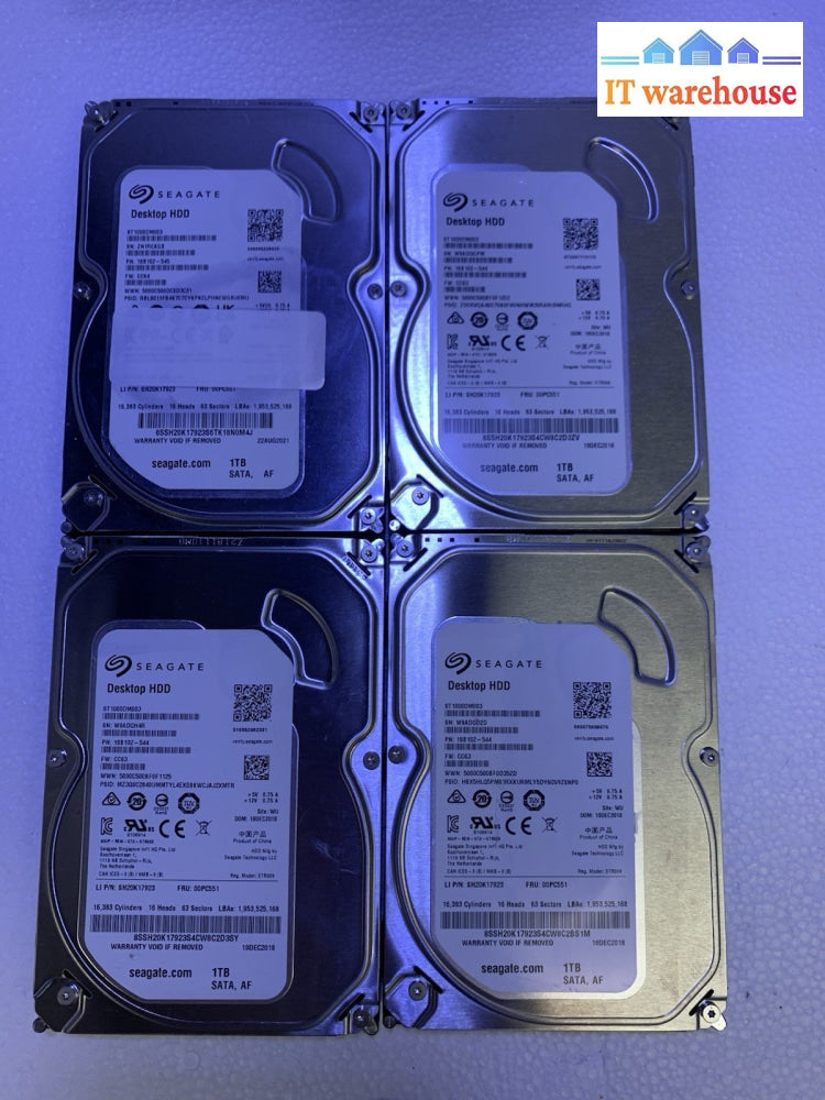 New ~ Lot Of 4 Seagate Desktop HDD 1TB SATA 3.5” ST1000DMxxx 7200RPM Tested