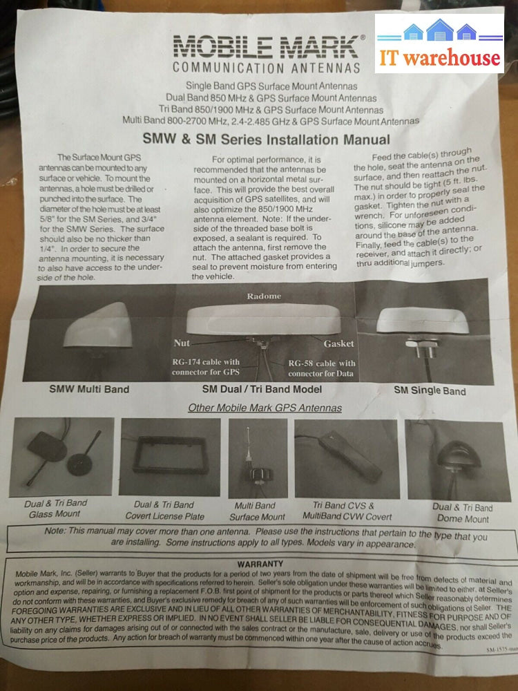 - NEW MOBILE MARK Multiband Surface Mount Antenna (4G LTE, WiFi, GPS) SMW-308