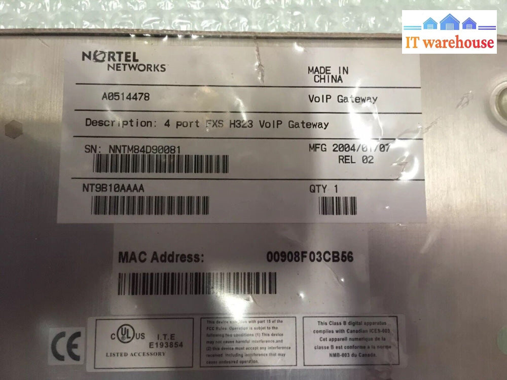 - NEW NORTEL 4 PORT FXS H323 VOIP GATEWAY NT9B10AAAA  A0514478