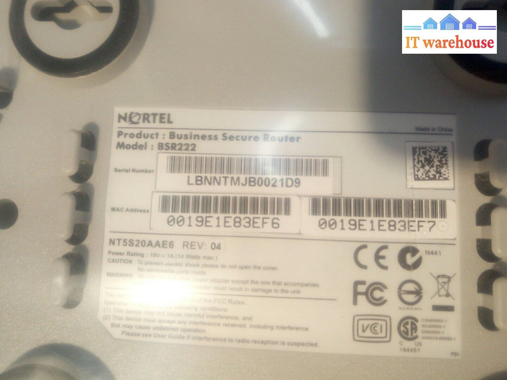 * NEW Nortel BSR222 Business Secure Router NT5S20AAE6 @@@