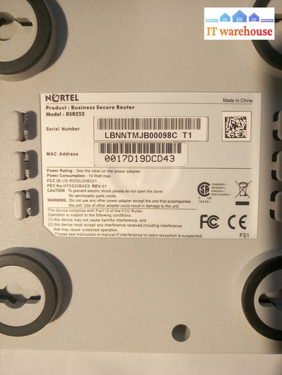 * New  NORTEL BUSINESS SECURE ROUTER BSR252 4 PORT WITH AC ADAPTER