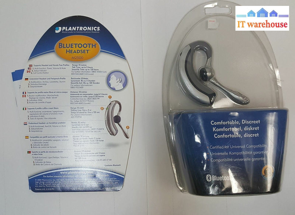 New Plantronics M2500 Bluetooth Headset w/ AC adapter @@@