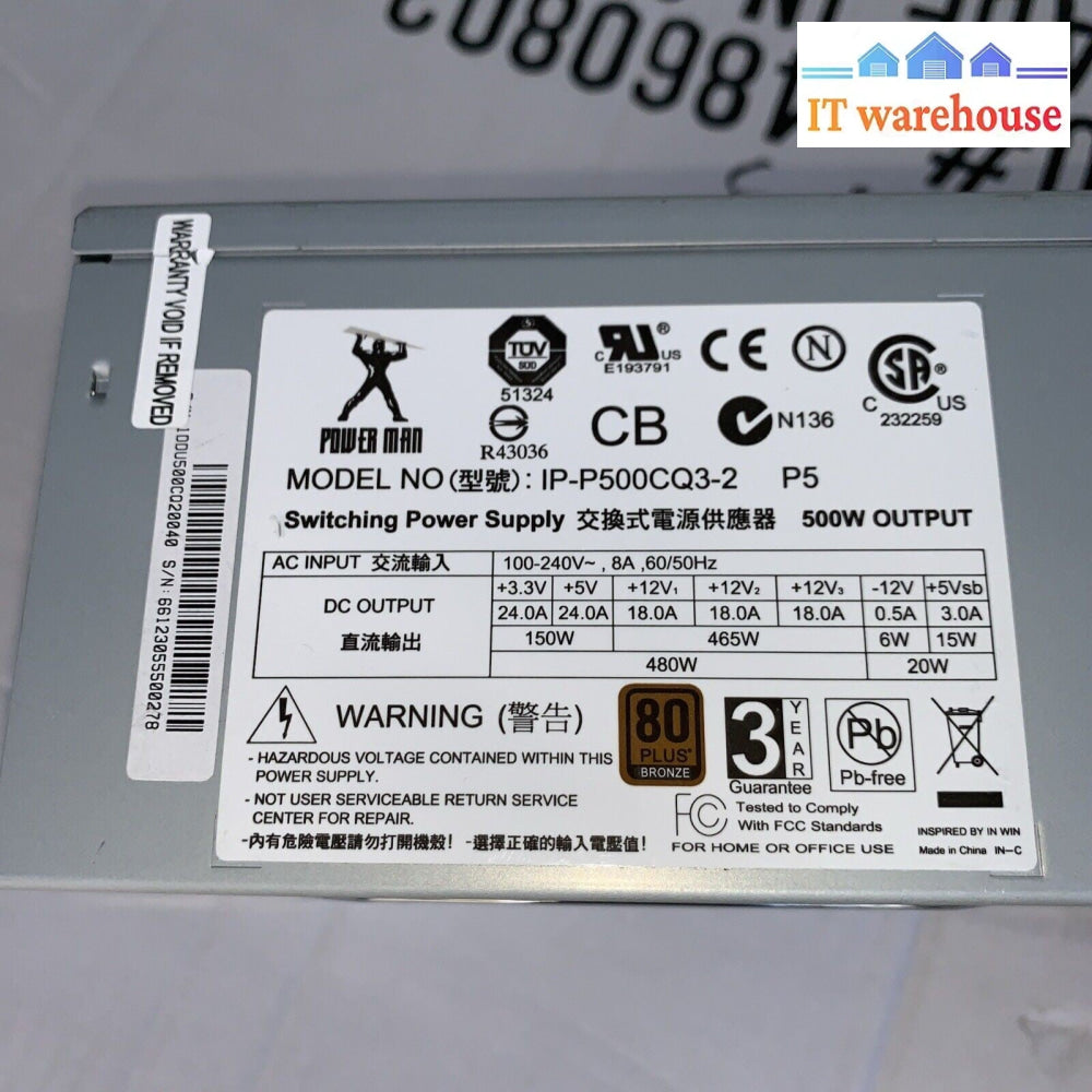(New) POWER MAN 500W ATX Power Supply IP-P500CQ3-2 (6-PIN + 8-Pin) PCI-E