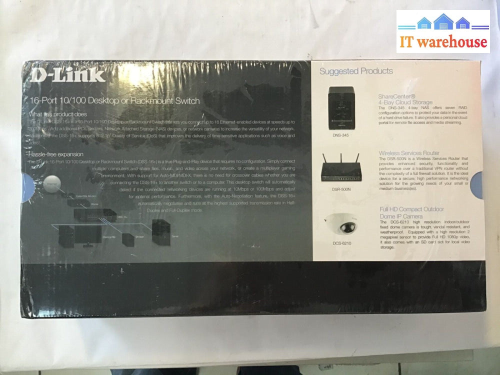 NEW sealed 16-Port 10/100 Desktop or Rackmount Switch Model No.:DSS-16+