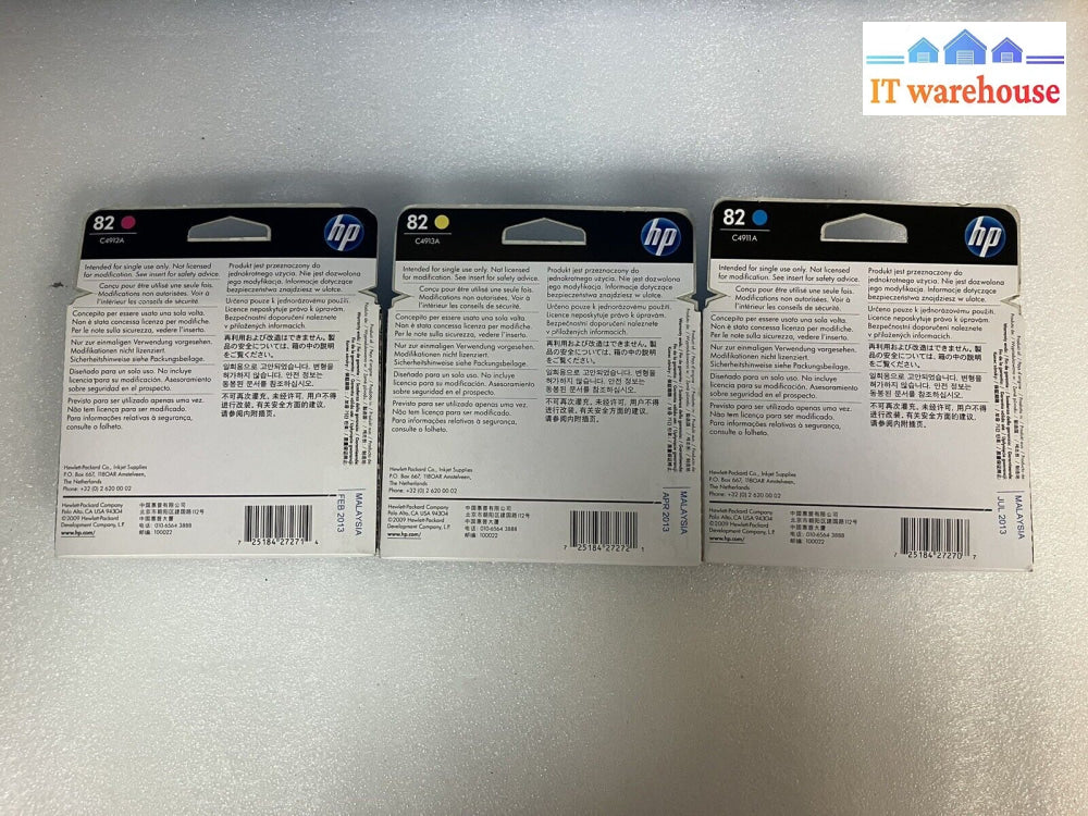 ~ (New Sealed) 3X Genuine Oem Hp 82 Mixed Color Ink Cartridge (Expiration 2013)