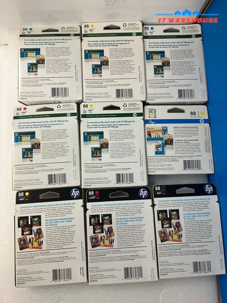 ~ (New Sealed) 9x Genuine HP Officejet 88 Mixed Color Cartridge (EXP 2010-2013)