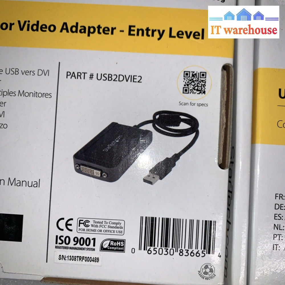 New ~ StarTech USB to DVI Multi Monitor Video Adapter Part# USB2DVIE2