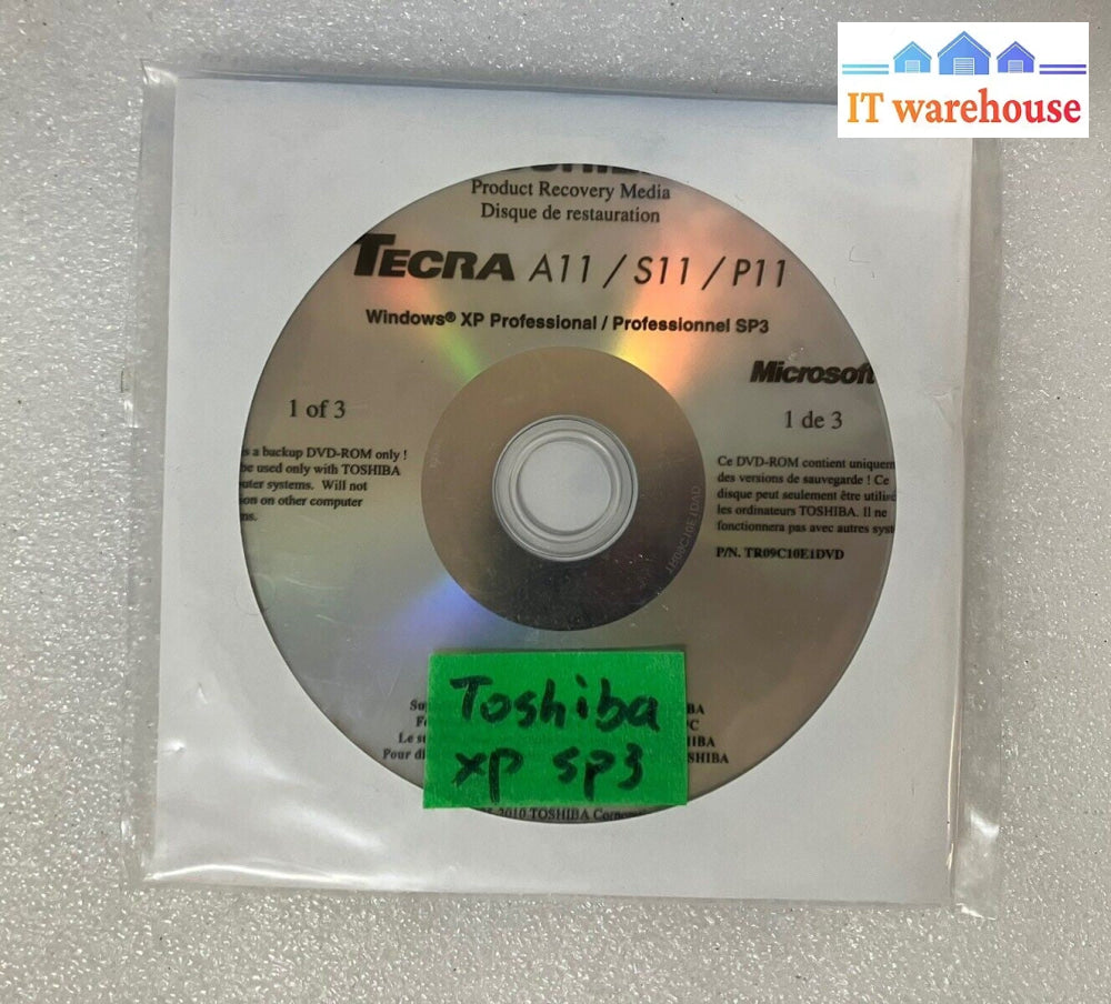 ~ New Toshiba TECRA A11 / S11 / P11 Recovery Media Windows XP Pro SP3 (No Key)