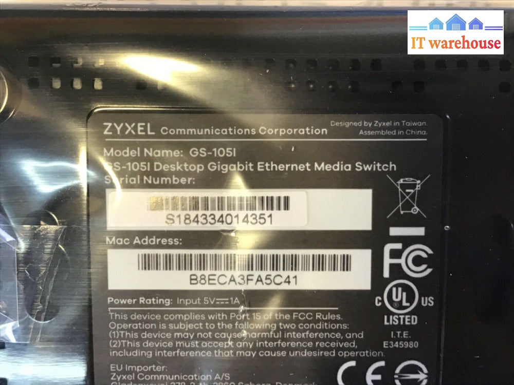 New Zyxel Gs105I 5-Port Desktop Gigabit Ethernet Media Switch 5 Port