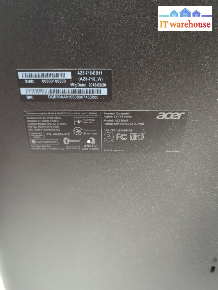 (NICE) Acer Aspire Z3-715 24’’ AIO PC i3-7100T CPU/8GB DDR4/1TB HDD/WIN10