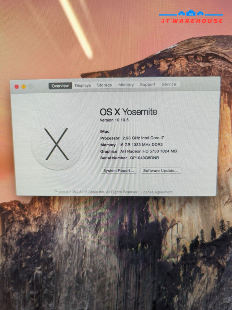 Nice Apple 27" iMac A1312 Mid 2010 Intel i7 2.93GHz/16GB RAM /2TB HDD/OS 10.10 -