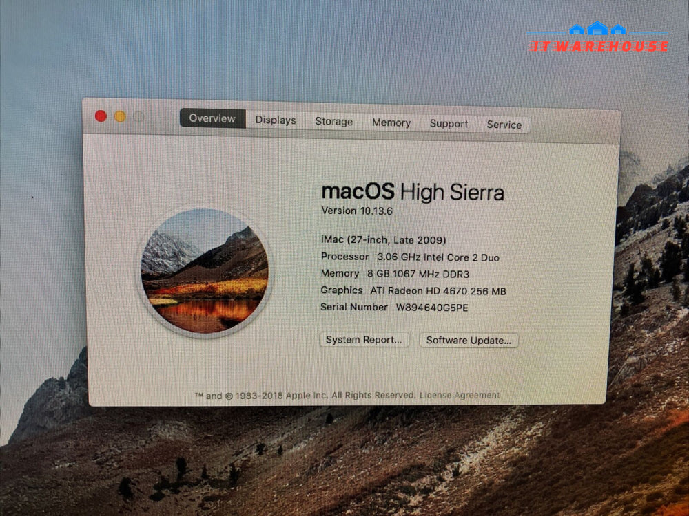 Nice Apple A1312 27" iMac Late 2009 Intel Core 2 Duo CPU / 8GB RAM / 500GB SSD ~