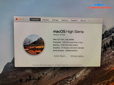 Nice Apple A1312 27" iMac Late 2009 Intel Core 2 Duo CPU / 8GB RAM / 500GB SSD ~