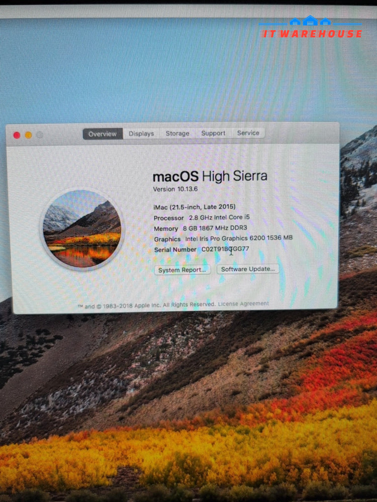 (NICE) Apple A1418 iMac 21.5" 2015 i5-2.8 GHz/ 8GB RAM/1TB HDD /macOS 10. 13 -