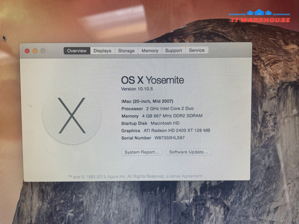 (Nice)Apple iMac 20” mid 2007 C2D 2GHZ 4GB 250GB ATI HD 2400 XT Yosemite 10.10.5