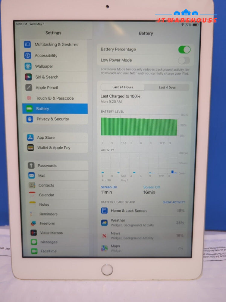 (Nice) Apple Ipad 6Th Generation A1893 Sliver 9.7’ 32Gb Wi-Fi Good Working -