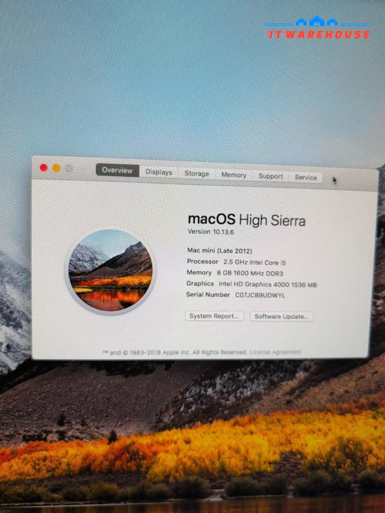 (NICE) Apple Mac Mini A1347 2012 - Core i5- 2.5GHZ/ 8GB /275GB SSD/10.13 -