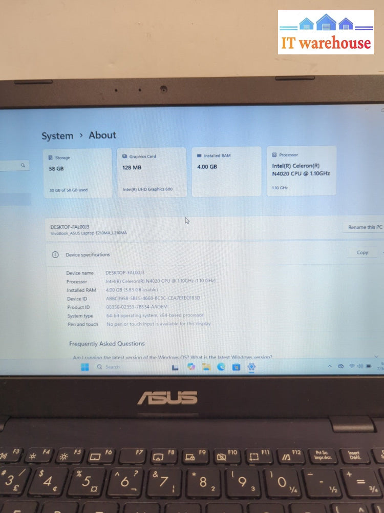 (NICE) Asus L210M 12" Laptop  Celeron N4020 /4GB RAM /64GB SSD /WIN 11 -