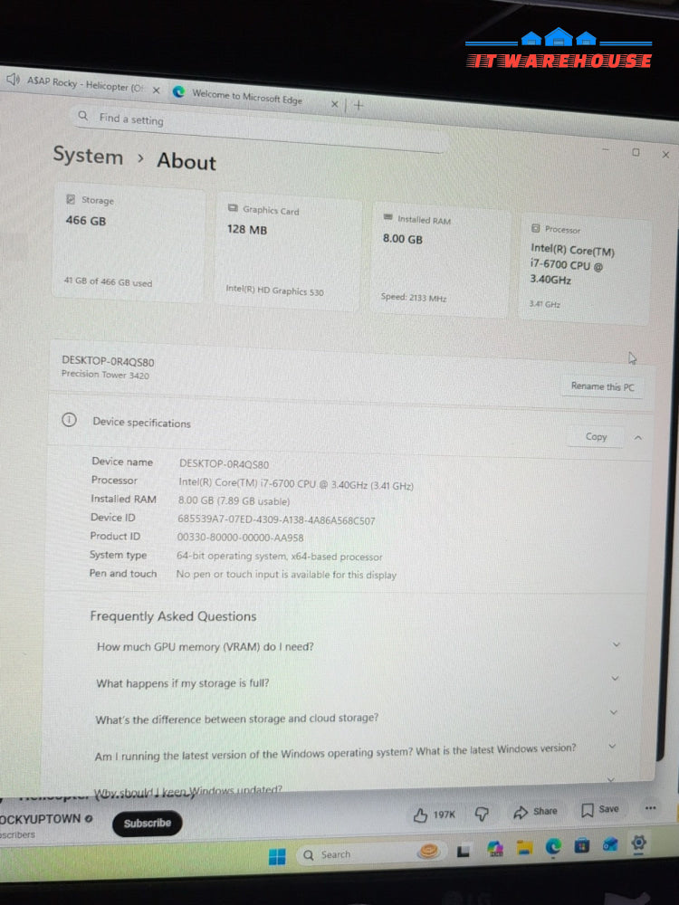 (NICE) Dell Precision 3420 SFF PC i7-6700 3.4ghz/8GB /500GB SSD /Win 11 Pro -