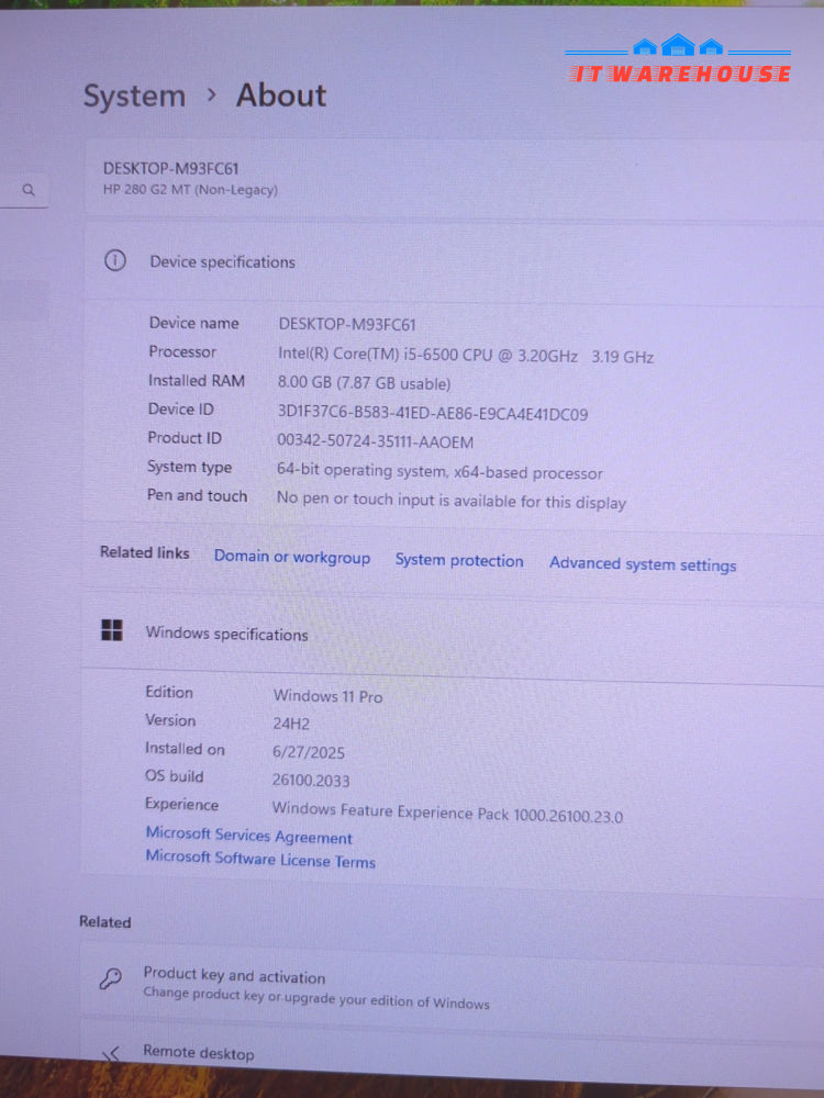 (Nice) HP 280 G2 Mini Tower PC i5-6500 CPU/ 8GB RAM/240GB SSD/WIN 11 PRO -
