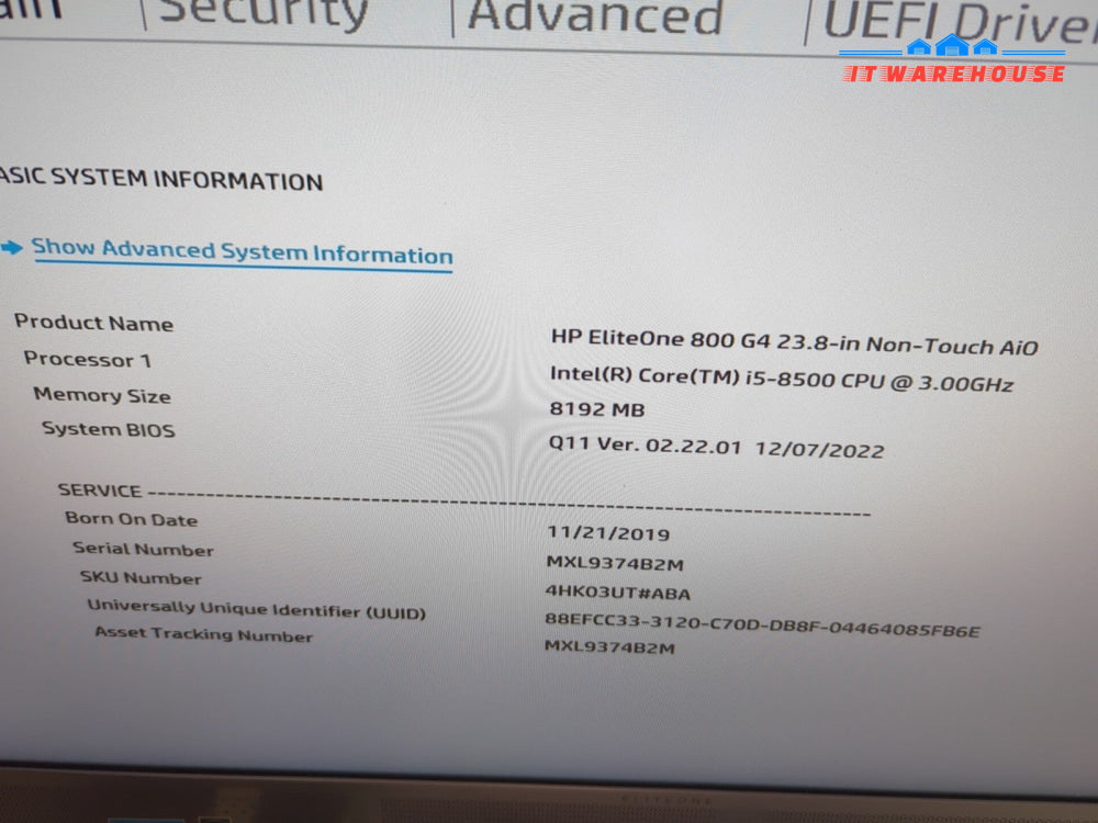 NICE HP EliteOne 800 G4 23.8" Non-Touch AlO PC  i5-8500 /8GB/ 240GB SSD/Win11 -