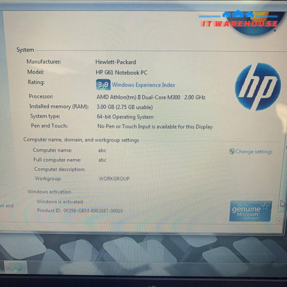 Nice ~ HP G61 15.6’’ Laptop AMD Athlon II 2-Core M300 3GB 320GB Windows 7 Home