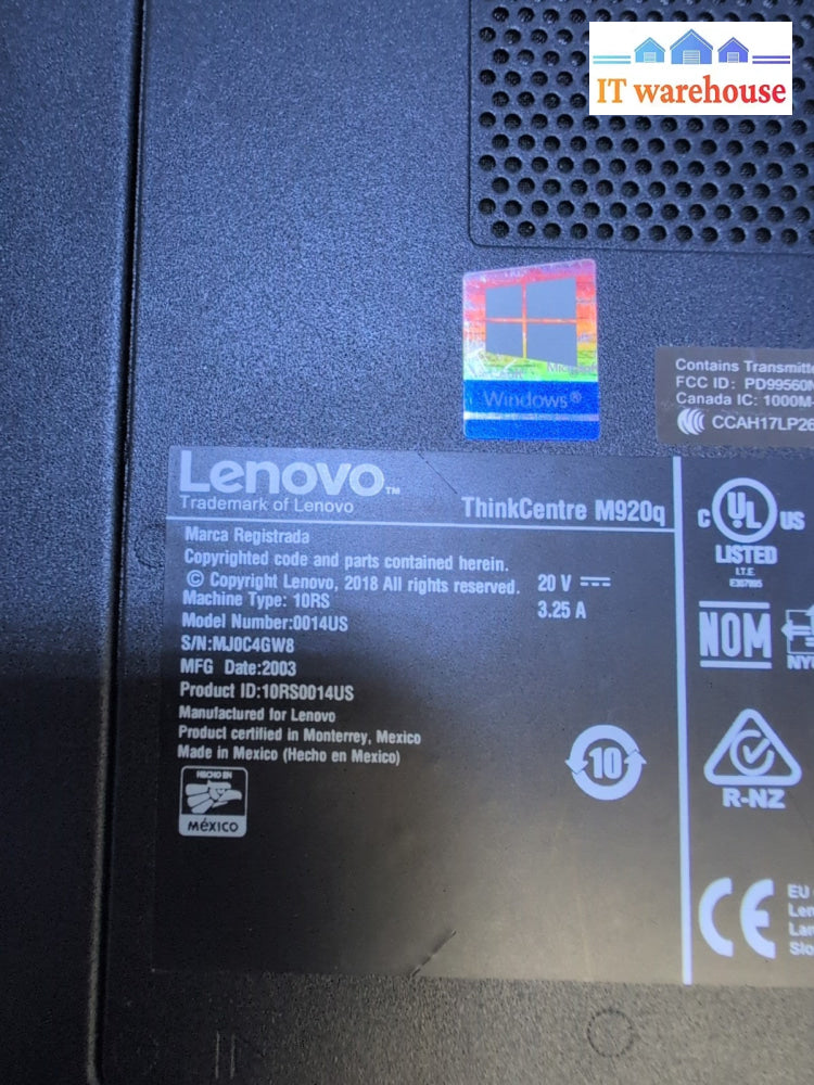 (NICE) Lenovo M920q ThinkCentre Tiny PC i5-8500T/12GB RAM/256GB M2 SSD/ Win 11 -
