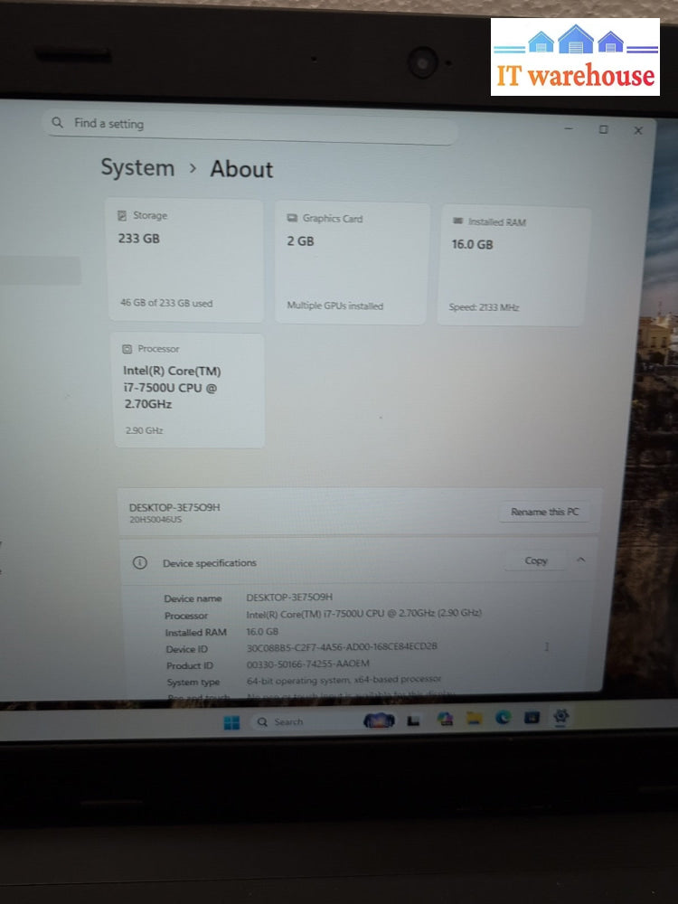(NICE) Lenovo ThinkPad E570 15.6" Laptop i5-7500U/16GB /250GB SSD/Win 11 -