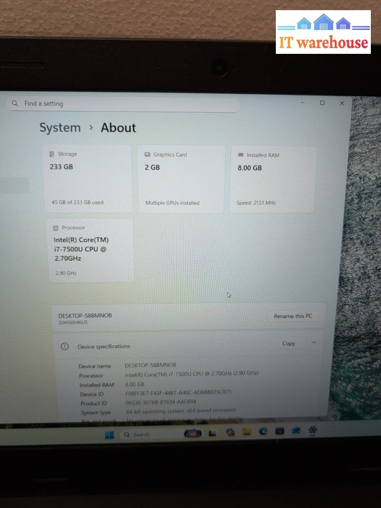 (NICE) Lenovo ThinkPad E570 15.6" Laptop i5-7500U/8GB /250GB SSD/Win 11 -