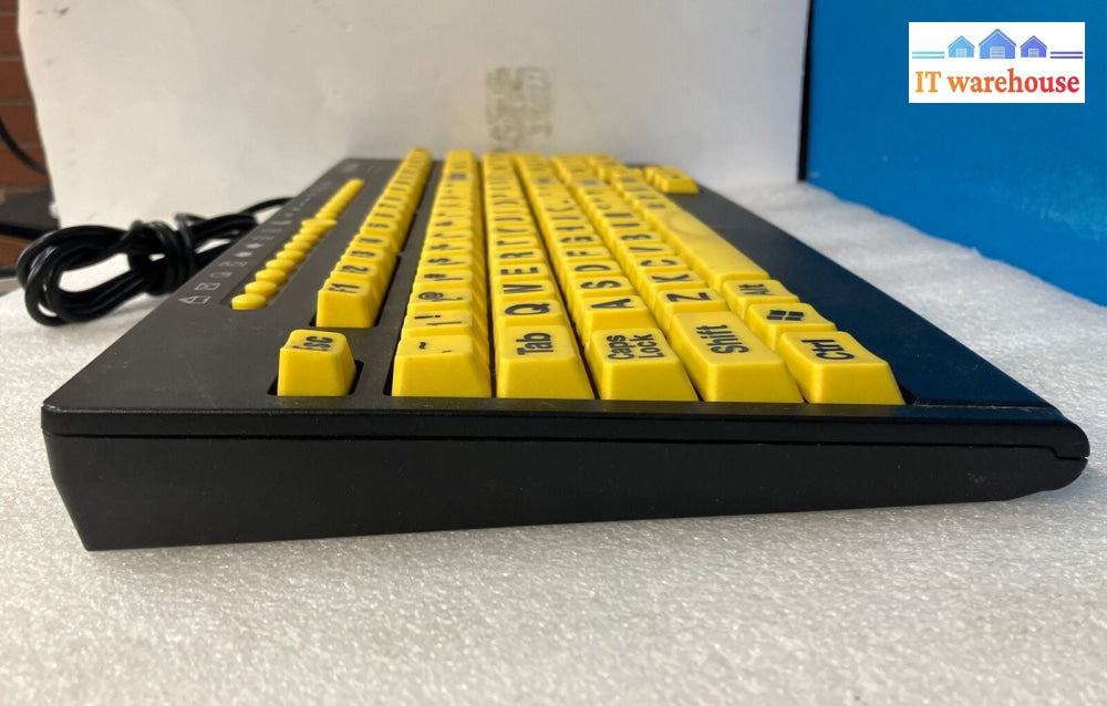 Nice Maxell Vision LargePrint Keyboard PC USB Wired Black Yellow Keys Computer ~