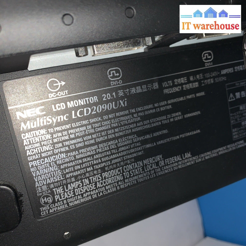 (Nice) NEC LCD2090UXI-BK-1 LCD Monitor W/Graphics Display Stand