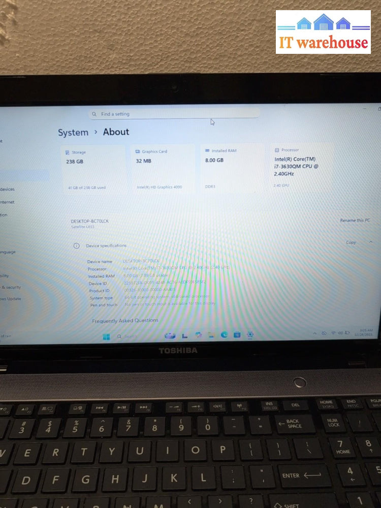 (NICE) Toshiba Satellite L855 15.6" LAPTOP i7-3630QM /8GB /256 GB SSD/Win 11 -