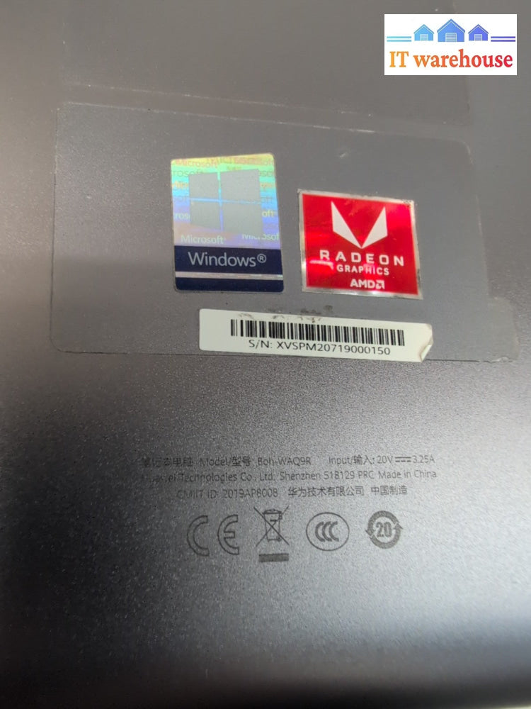 (NO POWER, PARTS) Huawei MateBook 15" Boh-WAQ9R Laptop RYZEN 5 CPU (No SSD) -