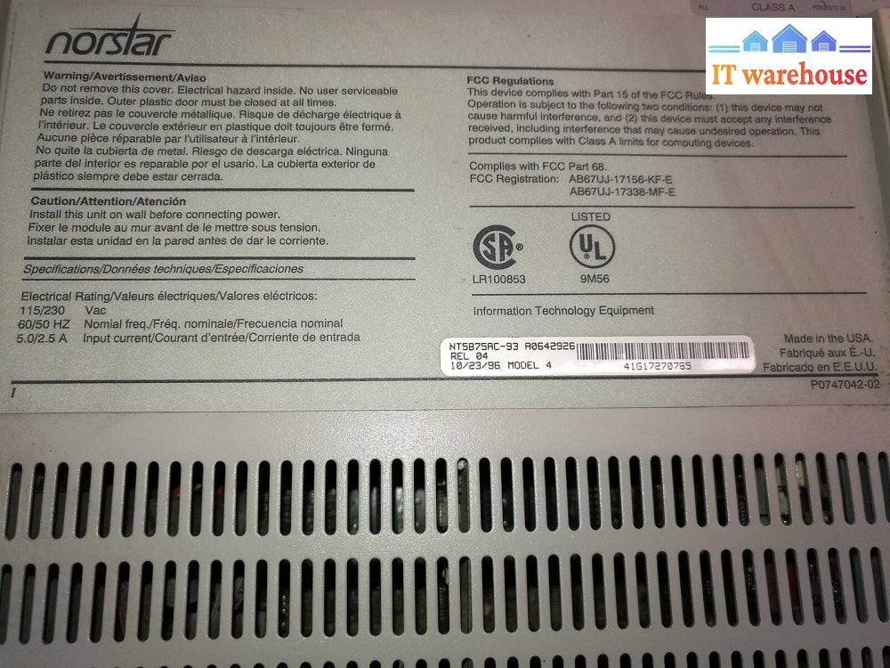 + Norstar NT5B75AC-93 Applications Module 4 Voice Mail Northern Telecom Nortel