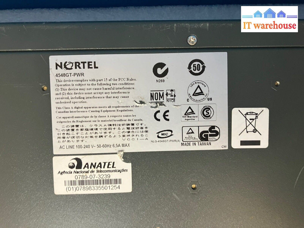 ~ Nortel ANATEL 4548GT-PWR 48 Port Ethernet Routing Switch AL4500A14-E6