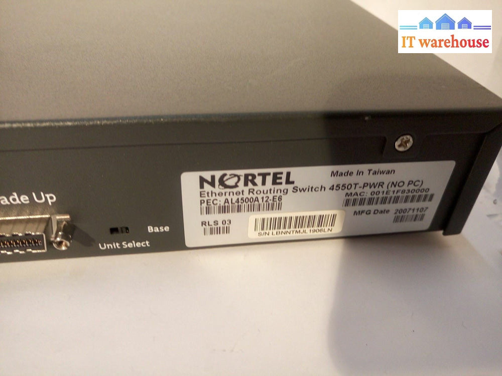 -Nortel Avaya 4550T-PWR 4500 48-Port 10/100BaseTX PoE Ethernet Routing Switch @@