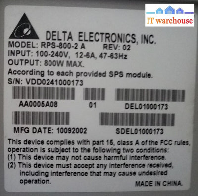 - Nortel Baystack 10 Power Supply Delta Electronics Rps-800-2 A (=Del)
