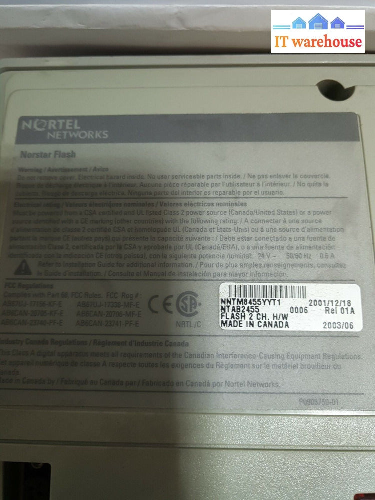 Nortel Norstar  Flash 2 Model  NTAB2455 NNTM8455YYT1 (NO ADAPTER)-