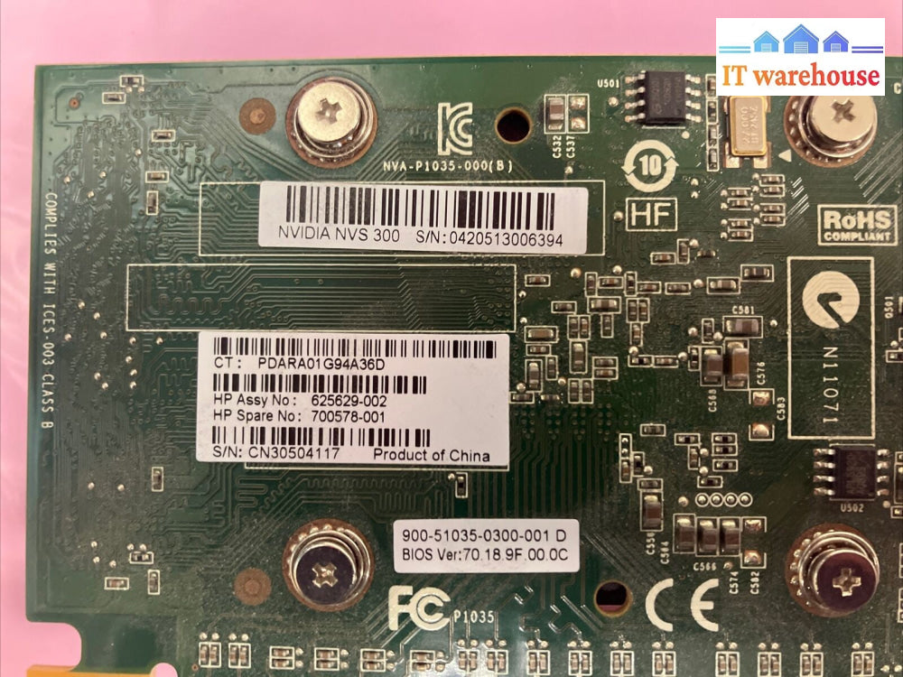 NVIDIA Quadro NVS 300 Low Profile PCI-E Video Card 512MB 625629-002 700578-001 ~