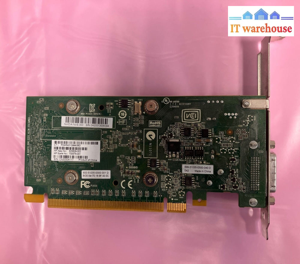 NVIDIA Quadro NVS 300 Low Profile PCI-E Video Card 512MB 625629-002 700578-001 ~