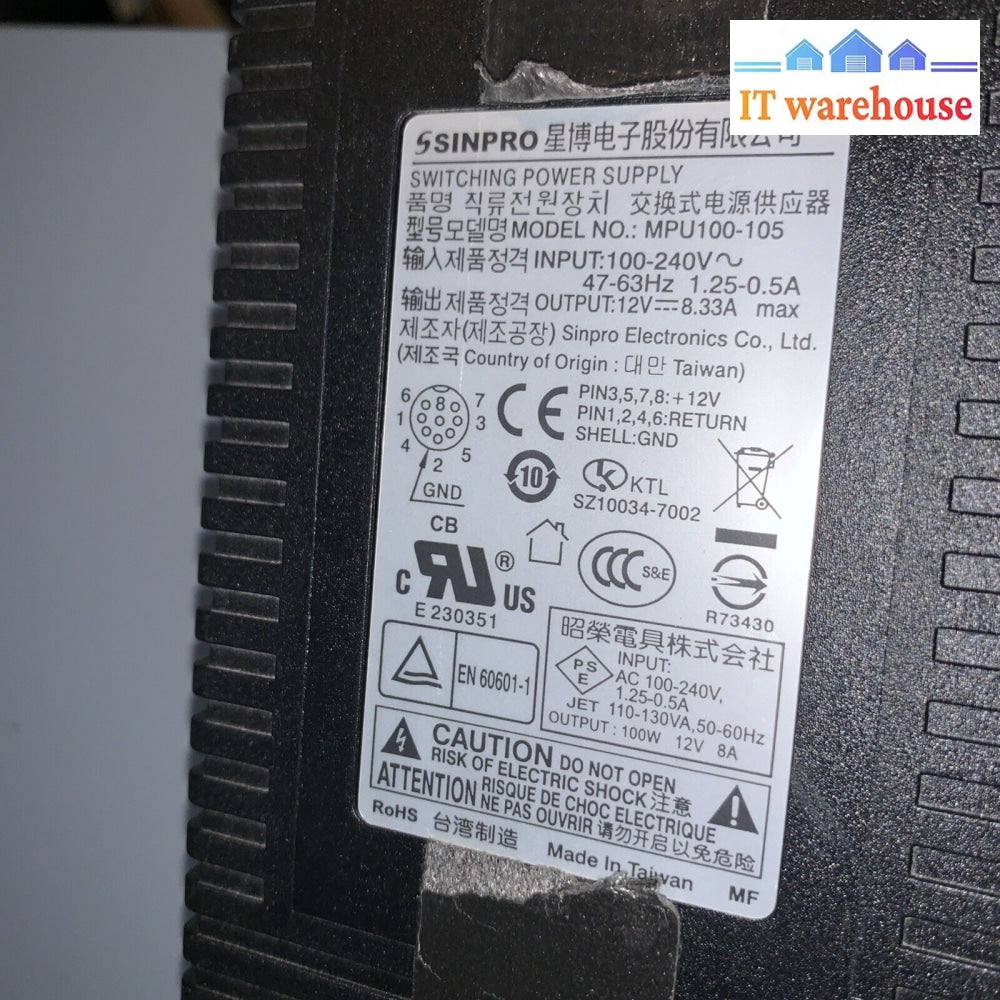 OEM Genuine 100W Sinpro Switching Power Supply 12V 8.33A Model MPU100-105 Barco