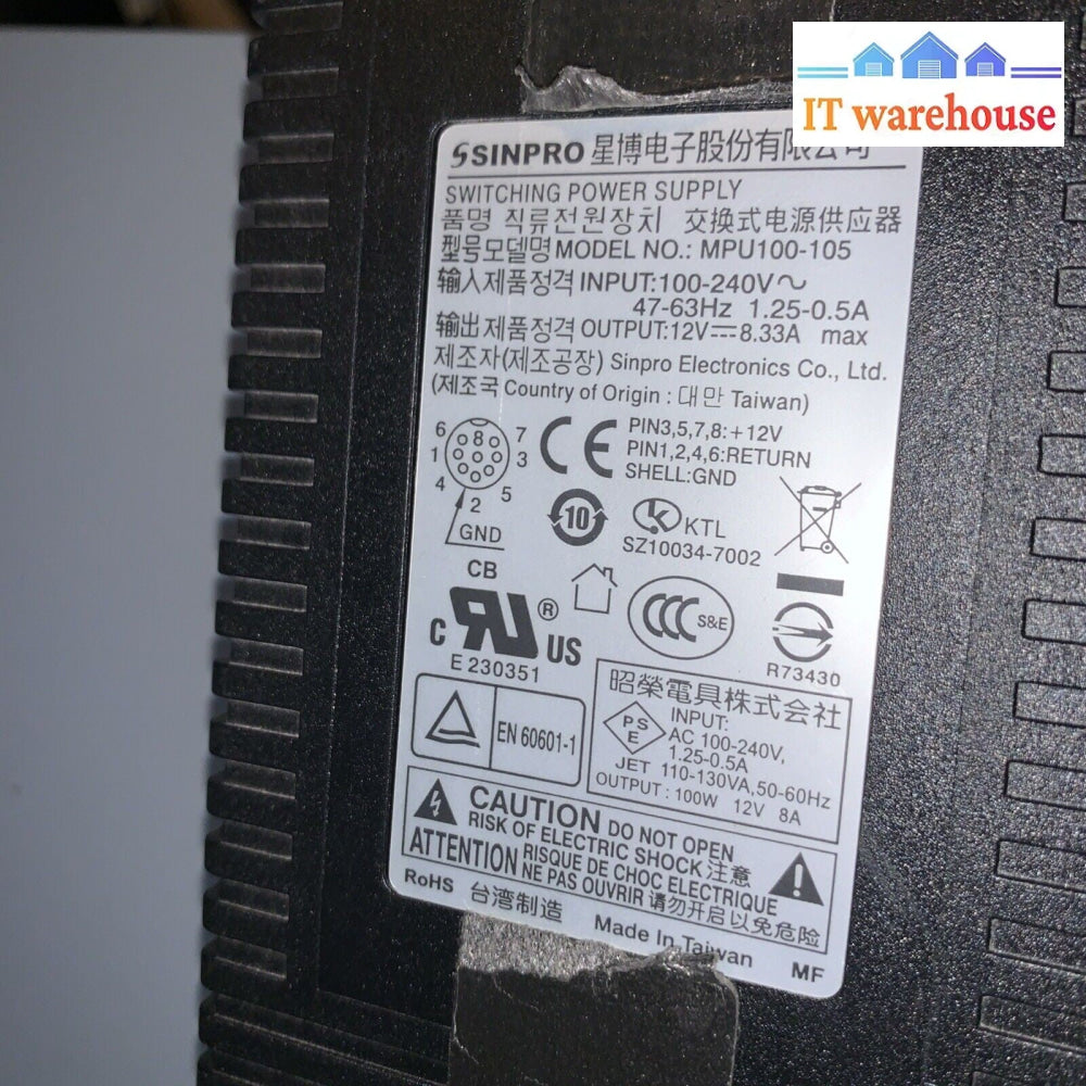 OEM Genuine 100W Sinpro Switching Power Supply 12V 8.33A Model MPU100-105 Barco