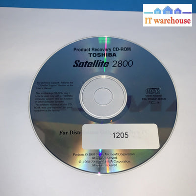 Operating System Windows Recovery CD for Toshiba Satellite 2800